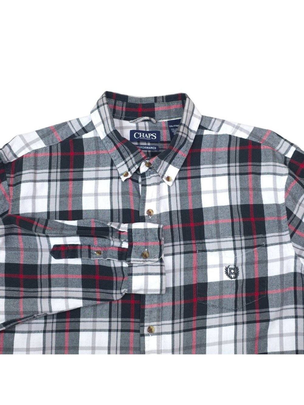 Chaps Mens XXL Plaid Flannel Shirt Button-Up Cotton Long Sleeve Red & Black